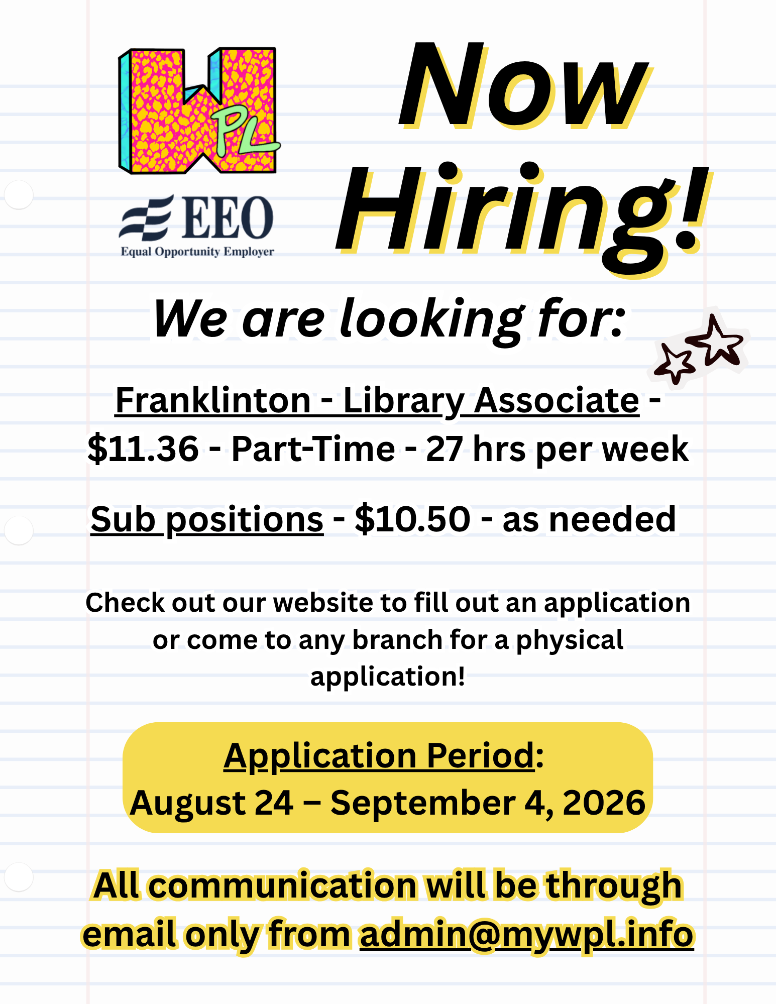 Now Hiring August 2026