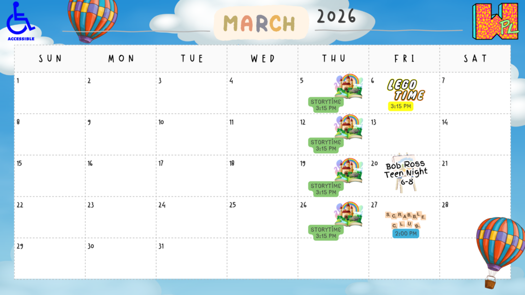Enon Branch Library Event Calendar for the Month of March